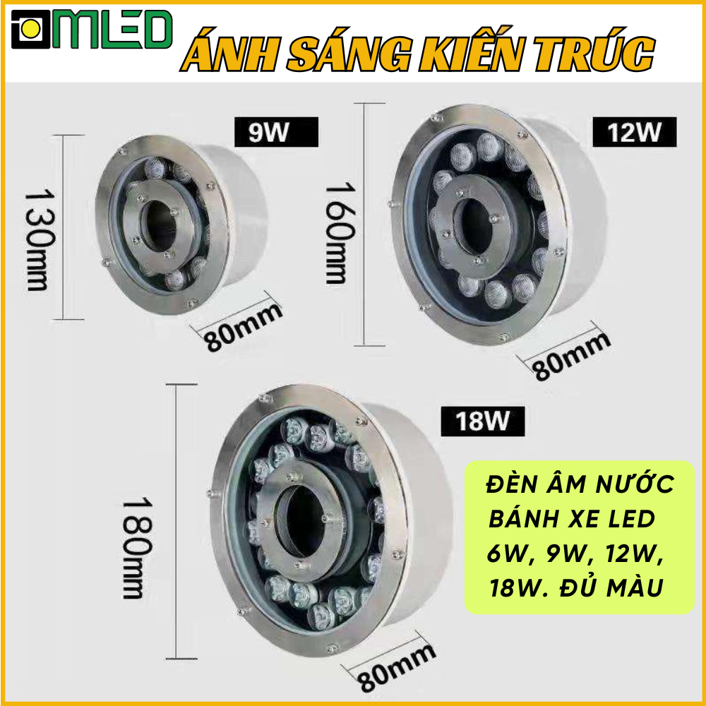 Đèn led âm nước bánh xe