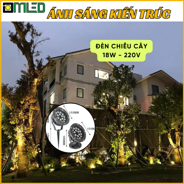 Đèn Chiếu Cây 18W - 220V Ánh Sáng Vàng, Đổi Màu
