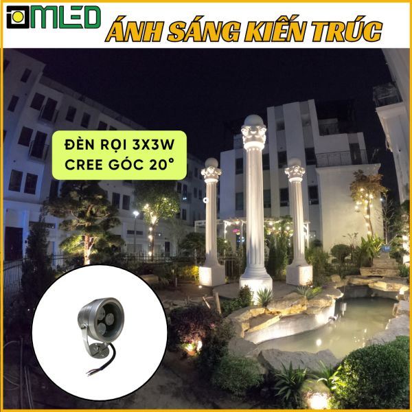 Đèn Rọi Cột 3x3W - 220V 2900K Chiếu Kiến Trúc