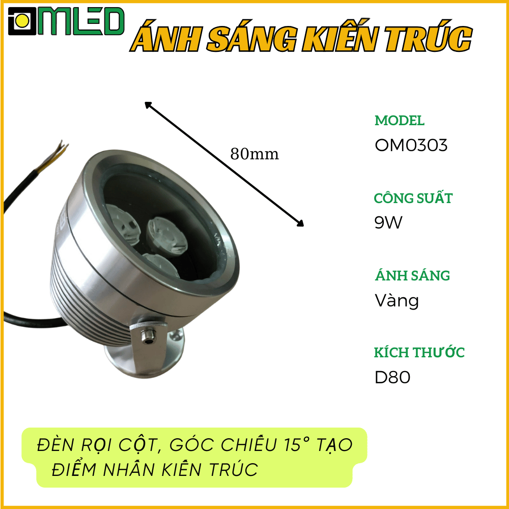 Đèn rọi cột 3x3 Ánh Sáng Kiến Trúc chiếu sáng trụ cột công trình